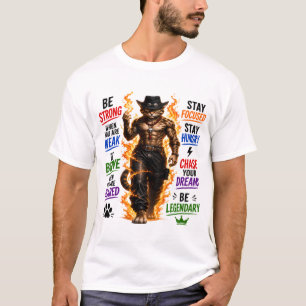 Be Strong, Stay Focused – Fierce Fire Cat Motivati T-Shirt
