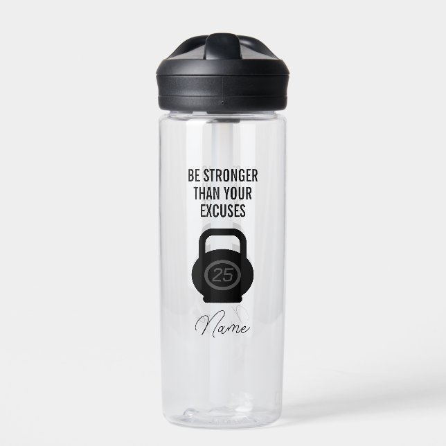 Be stronger than your excuses motivational fitness water bottle (Front)