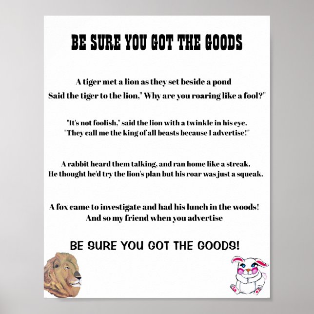 BE SURE YOU GOT THE GOODS poem  Poster (Front)