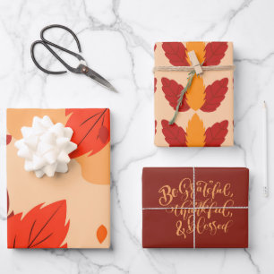 Be Thankful Autumn Maple Leaves Wrapping Paper Sheet