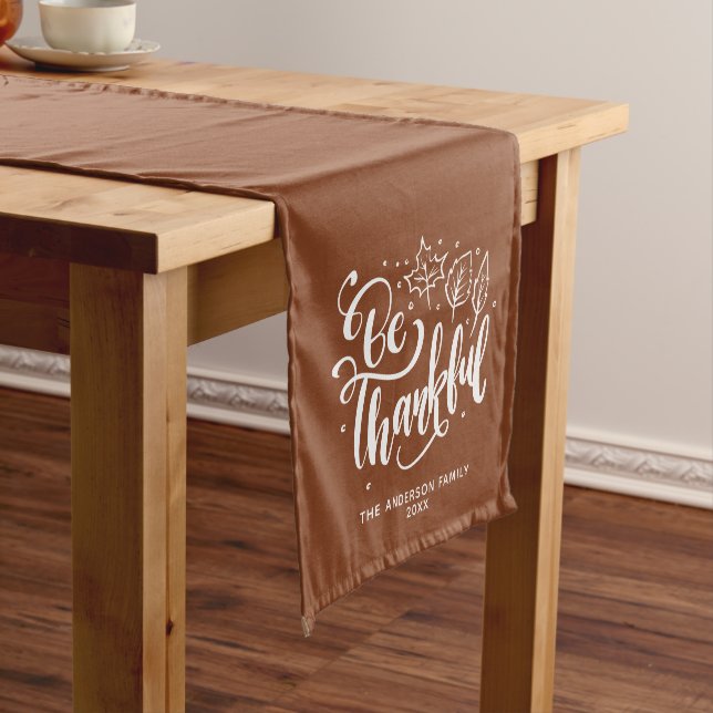 Be Thankful Personalised Family Thanksgiving Short Short Table Runner (In Situ)