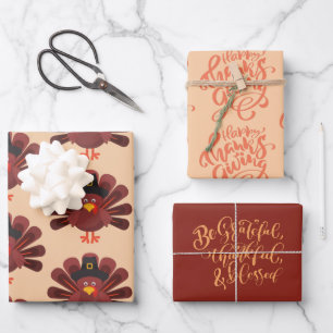 Be Thankful Thanksgiving Turkey Wrapping Paper Sheet