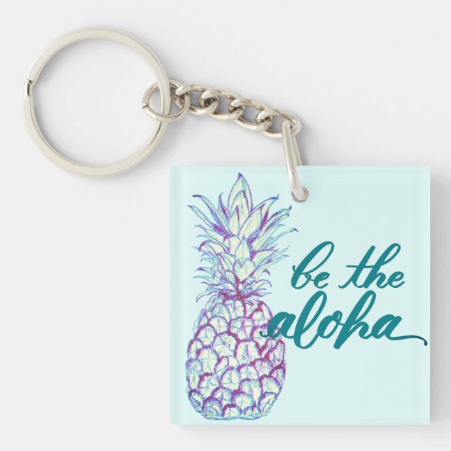Be the Aloha Pineapple Square Keychain Mini (Front)