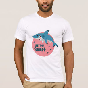 Be The Beast Kawaii Happy Blue Shark on Pink T-Shirt