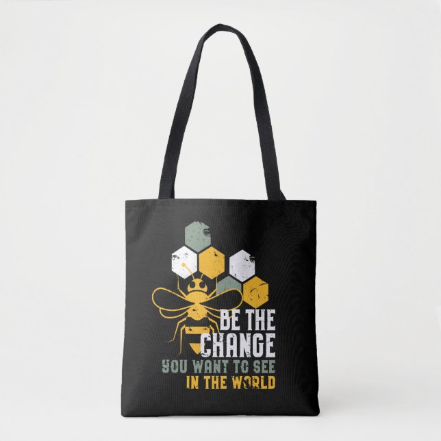 Be The Change Funny Bee Puns for Beekeeper Tote Bag (Front)