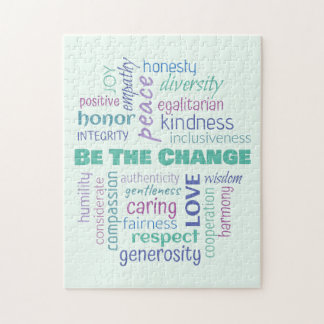 Be the Change Positive Word Cloud Jigsaw Puzzle