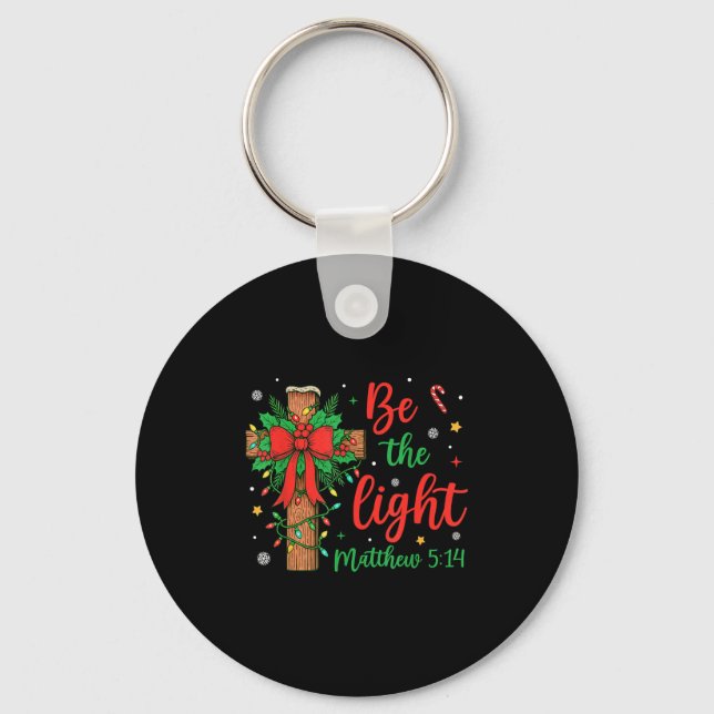 Be The Light Christian Christmas Cross Bow Floral  Key Ring (Front)