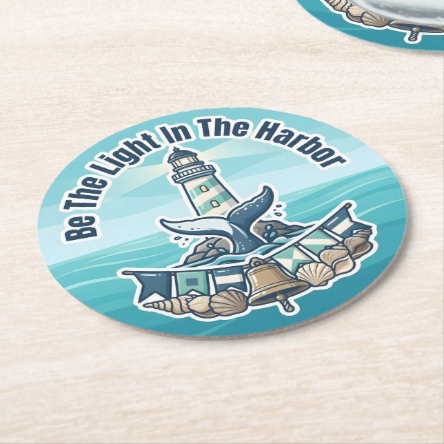 Be The Light In The Harbour Round Paper Coaster (Angled)