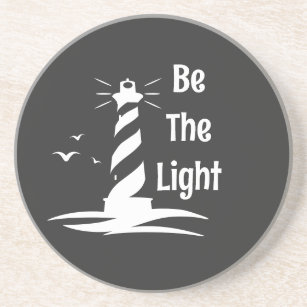 Be The Light Lighthouse White Silhouette Style Coaster