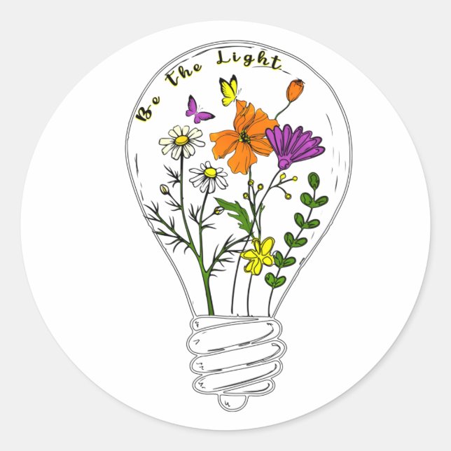 Be The Light Wildflower Motivational Quote Classic Round Sticker (Front)