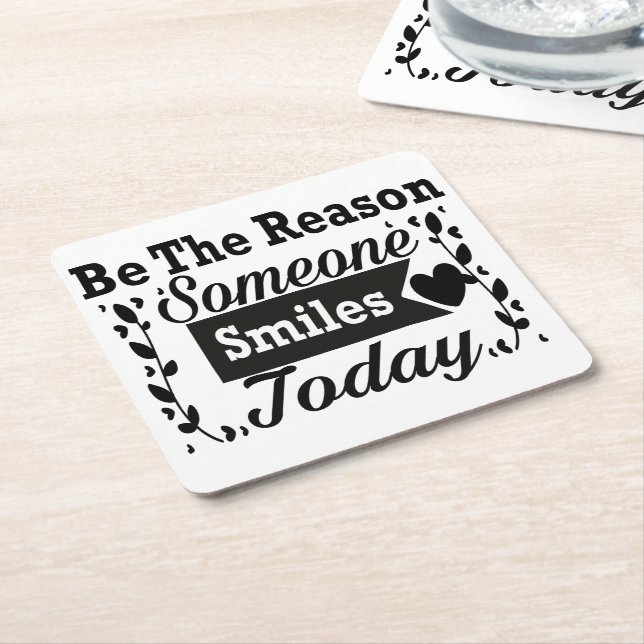 Be The Reason Someone Smiles Today Gift Box Square Paper Coaster (Angled)