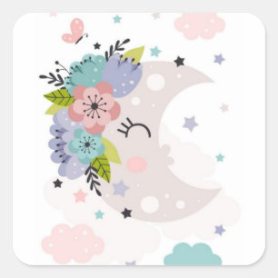 Be the sunshine. Moon . Flowery. Square Sticker
