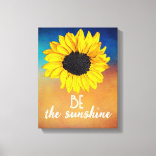 Be the sunshine quote on yellow sunflower art  canvas print