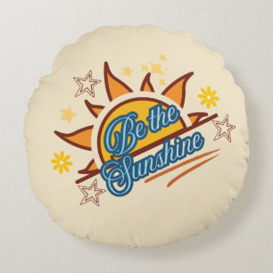 Be The Sunshine Retro Vintage Sun Graphic Round Cushion