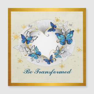 Be Transformed Quote Heart and Blue Butterflies Magnetic Invitation