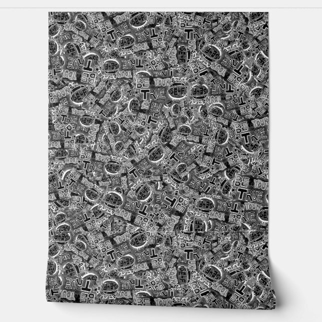 Be true be yourself typographic print pattern wallpaper (Unrolling)