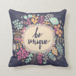 Be Unique Cushion<br><div class="desc">Be unique. Inspirational and motivational background. Bright floral card with cute cartoon leafs in vector | Bigstock® - All Rights Reserved.</div>