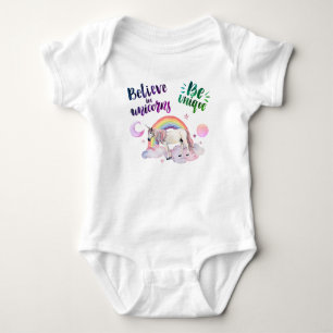 Be Unique Girly Moon Unicorns Rainbow  Baby Bodysuit