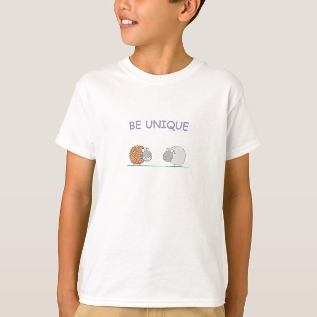 Be Unique Inspirational Message with Cute Sheep T-Shirt (Front)