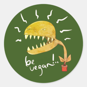be vegan funny venus fly trap cartoon classic round sticker