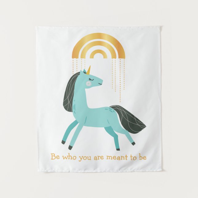 Be Who You Are Blue Unicorn Tapestry (Front)