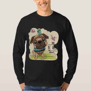 Be Wild Cute tribal Pug Dog with feathers Classic T-Shirt