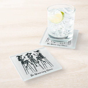 Be-Wine-ing Hour,Elegant Witches Wine Night,Modern Glass Coaster