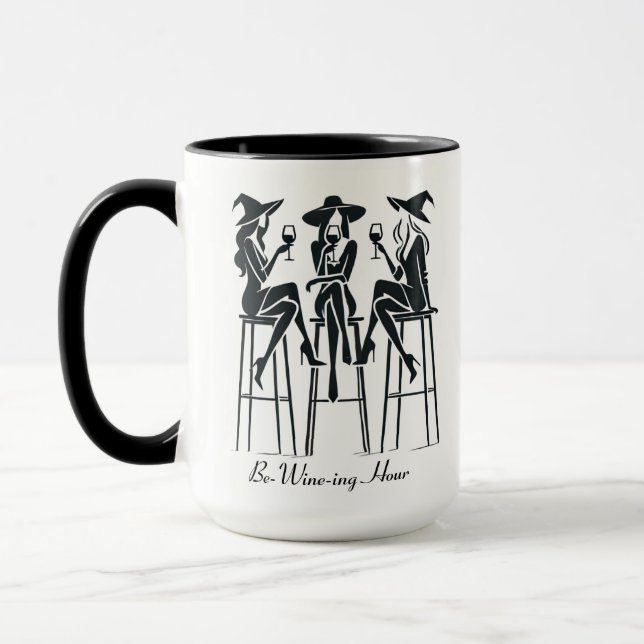 Be-Wine-ing Hour,Elegant Witches Wine Night,Modern Mug (Left)