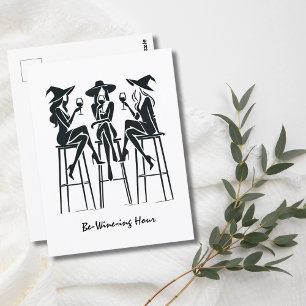 Be-Wine-ing Hour,Elegant Witches Wine Night,Modern Postcard