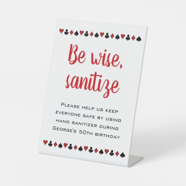 Be Wise Sanitise Casino Themed Birthday Pedestal Sign (Front)