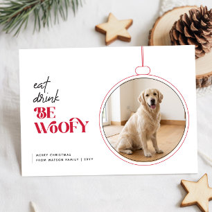 Be Woofy Red Santa Dog Photo Christmas Holiday Card