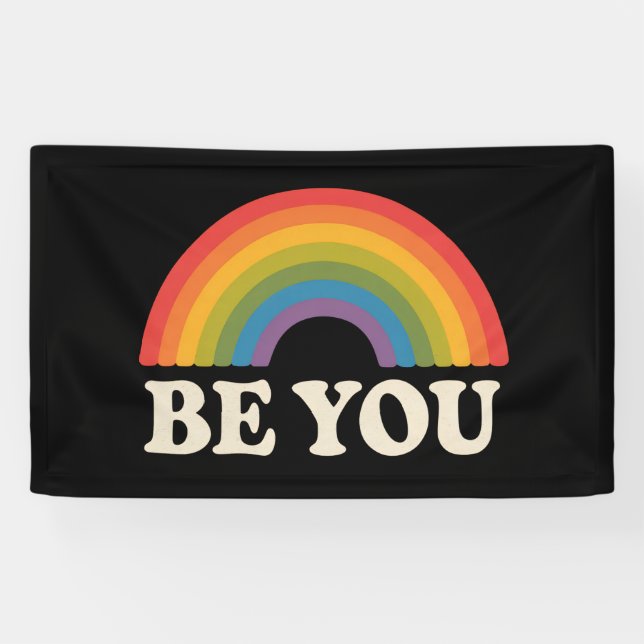 Be You Gay Lesbian Pride LGBTQ Ally Rainbow Retro Banner (Horizontal)