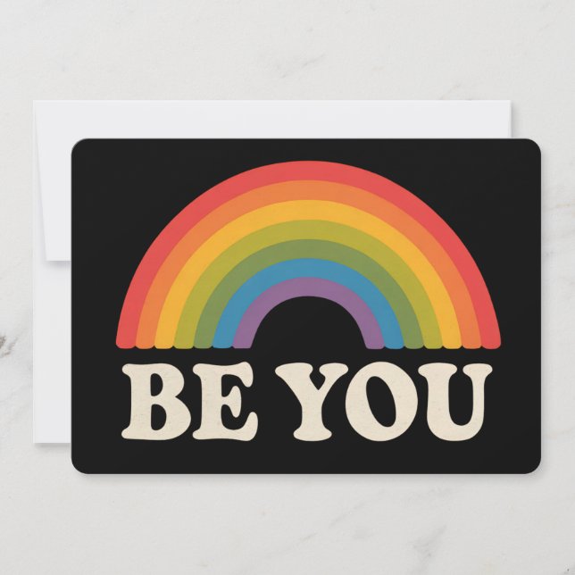 Be You Gay Lesbian Pride LGBTQ Ally Rainbow Retro Invitation (Front)