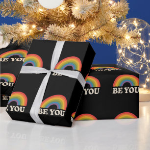 Be You Gay Lesbian Pride LGBTQ Ally Rainbow Retro Wrapping Paper