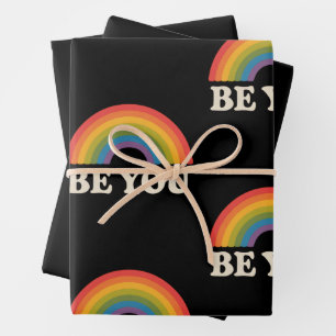 Be You Gay Lesbian Pride LGBTQ Ally Rainbow Retro Wrapping Paper Sheet