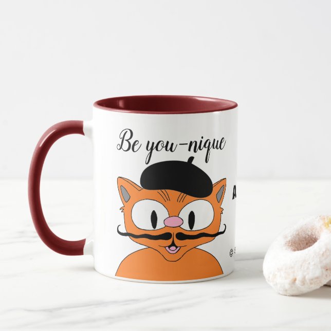 Be You-nique Personalised Cartoon Moustache Cat Mug (With Donut)