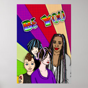 Be You Pop Art Hand Drawn Diverse People Poster