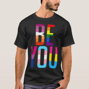 Be You Pride LGBTQ Gay LGBT Ally Rainbow Flag Retr T-Shirt