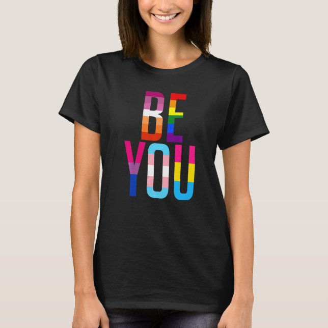 Be You Pride LGBTQ Gay LGBT Ally Rainbow Flag Retr T-Shirt (Front)