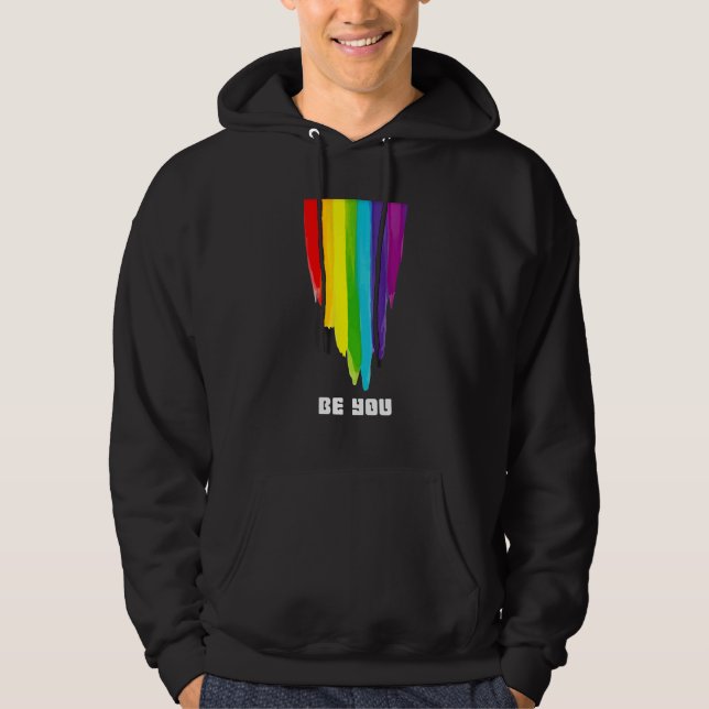 Be You Pride Rainbow LGBTQ Flag Love Is Love Gay L Hoodie (Front)