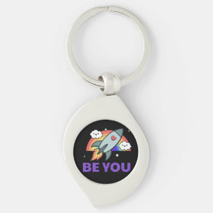 Be you. Rainbow rocket cloud with heart Keychain