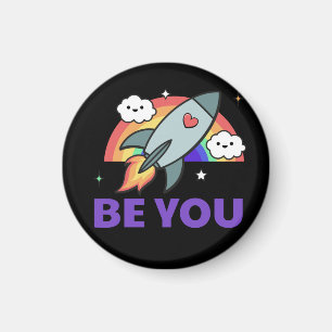 Be you. Rainbow rocket cloud with heart   Magnet