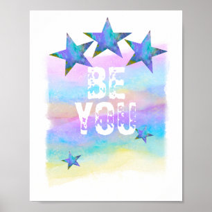 Be You stars pastel watercolor rainbow colours Poster