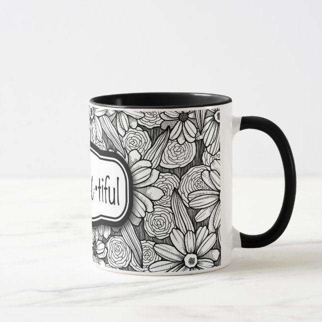 be•You•tiful Black & White Floral (11 oz. mug) Mug (Right)
