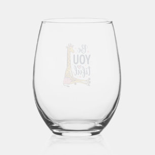 Be You Tiful Giraffe Roller Skate Vintage Shirt De Stemless Wine Glass
