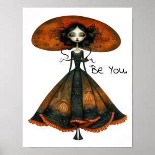 Be You. Whimsical Portrait of a Woman AI Artwork Poster