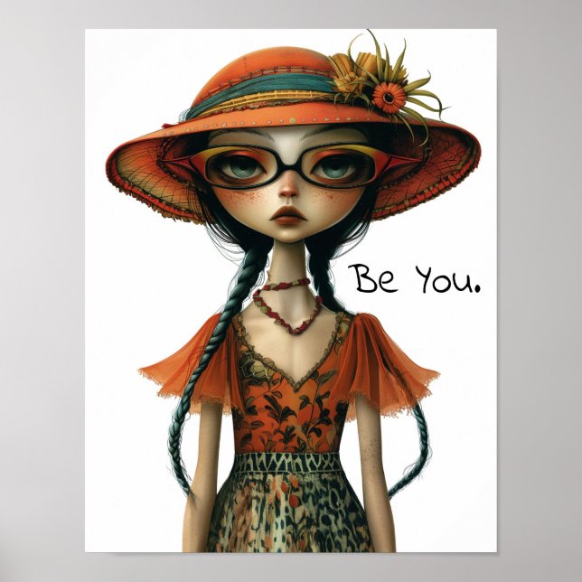 Be You. Whimsical Portrait of a Woman AI Artwork Poster (Front)