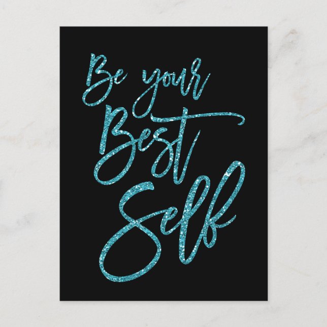 Be Your Best Self Motivational Quote Black Postcard (Front)