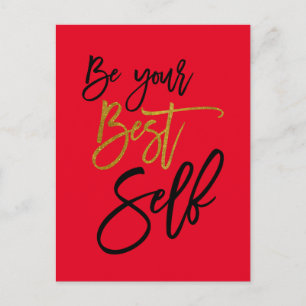 Be Your Best Self Motivational Quote Red Postcard