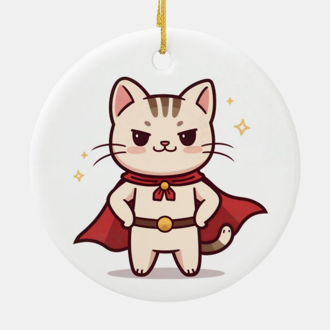 Be Your Own Hero Cute Cat Hero Ceramic Tree Decoration (Back)